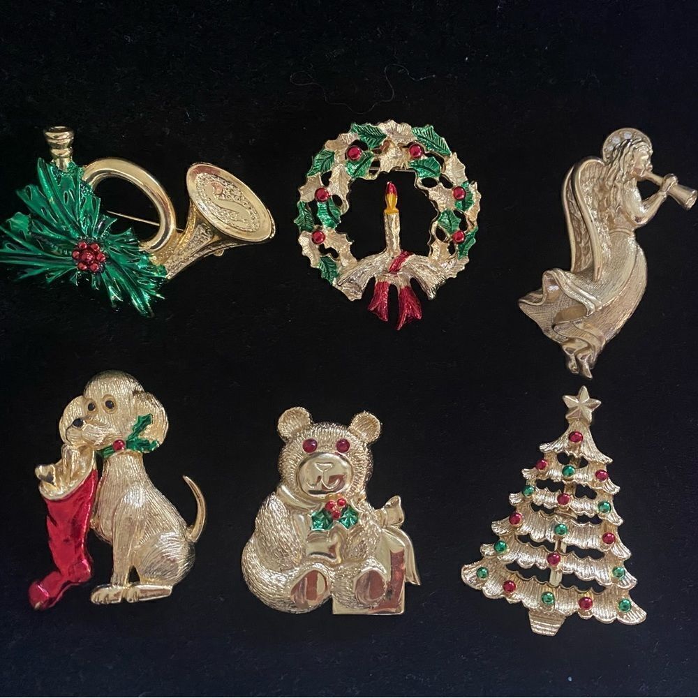 Lot Of 6 Vintage Gerrys Christmas PinBrooches Christmas Jewelry 20$